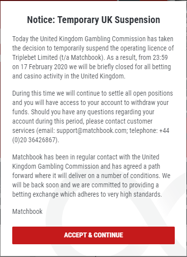 Matchbook owners confident of licence reinstatement following UKGC